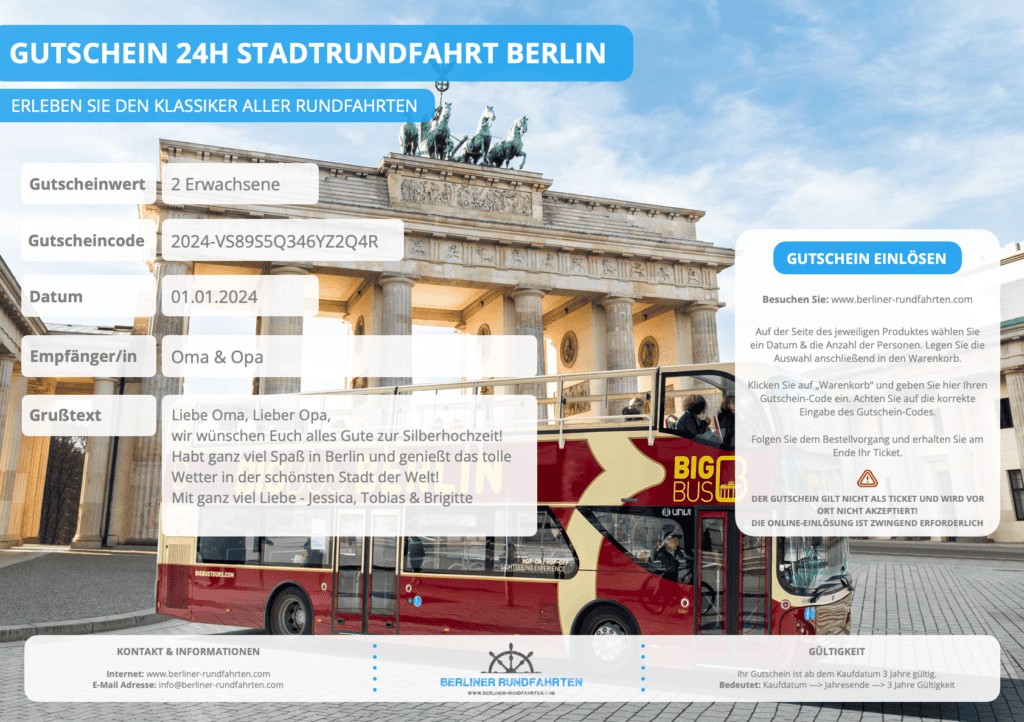 Gutschein 24H Stadtrundfahrt Berlin mit BigBus 2024