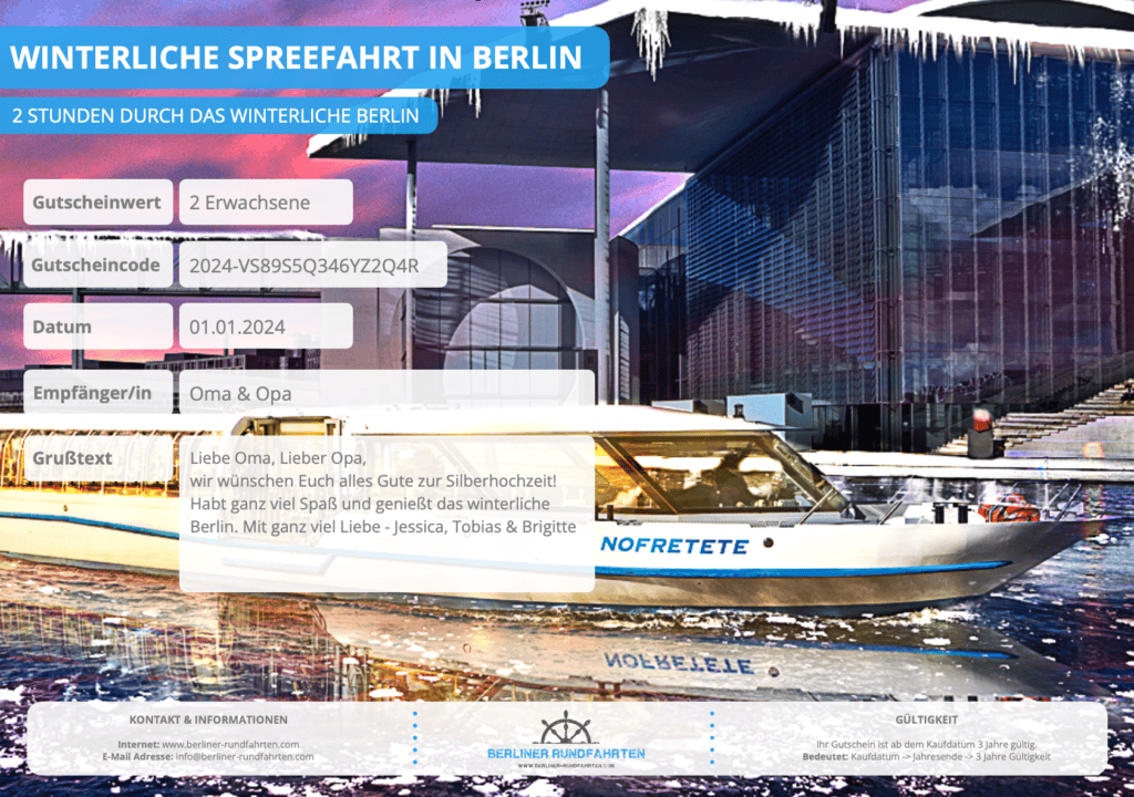 Gutschein winterliche Spreefahrt Berlin 2024 NEW